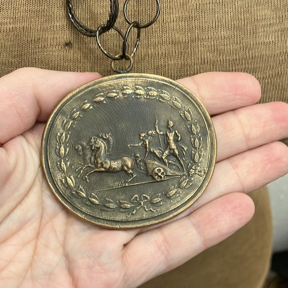 Rare Pyrrha intaglio Roman talisman chain necklace bronze large - Picture 4 of 7